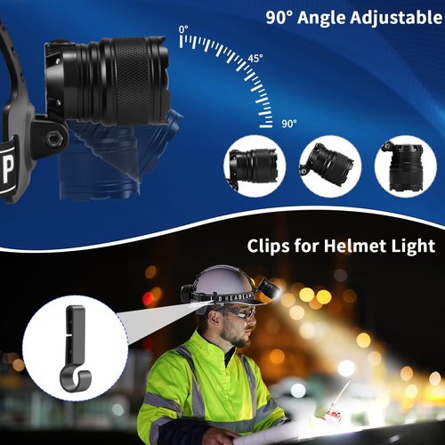 Staaricc Rechargeable Headlamp 1Pack, Bright Head Lamp, 90° Head Lights for Forehead, Adjustable Focus Headlight, 3Mode LED Headlamp, Waterproof Headlamps for Adults Camping Essentials Gear Hard Hat
