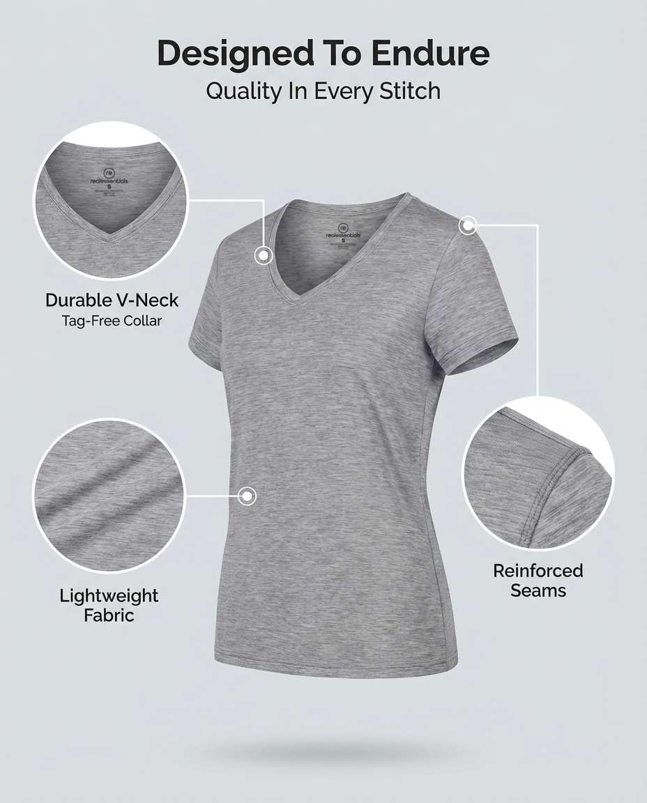 Real Essentials 5 Pack: Women's Dry-Fit Short Sleeve V Neck T Shirt Workout Fitness Yoga Top Tee (Available in Plus Size), Set 16, 2X