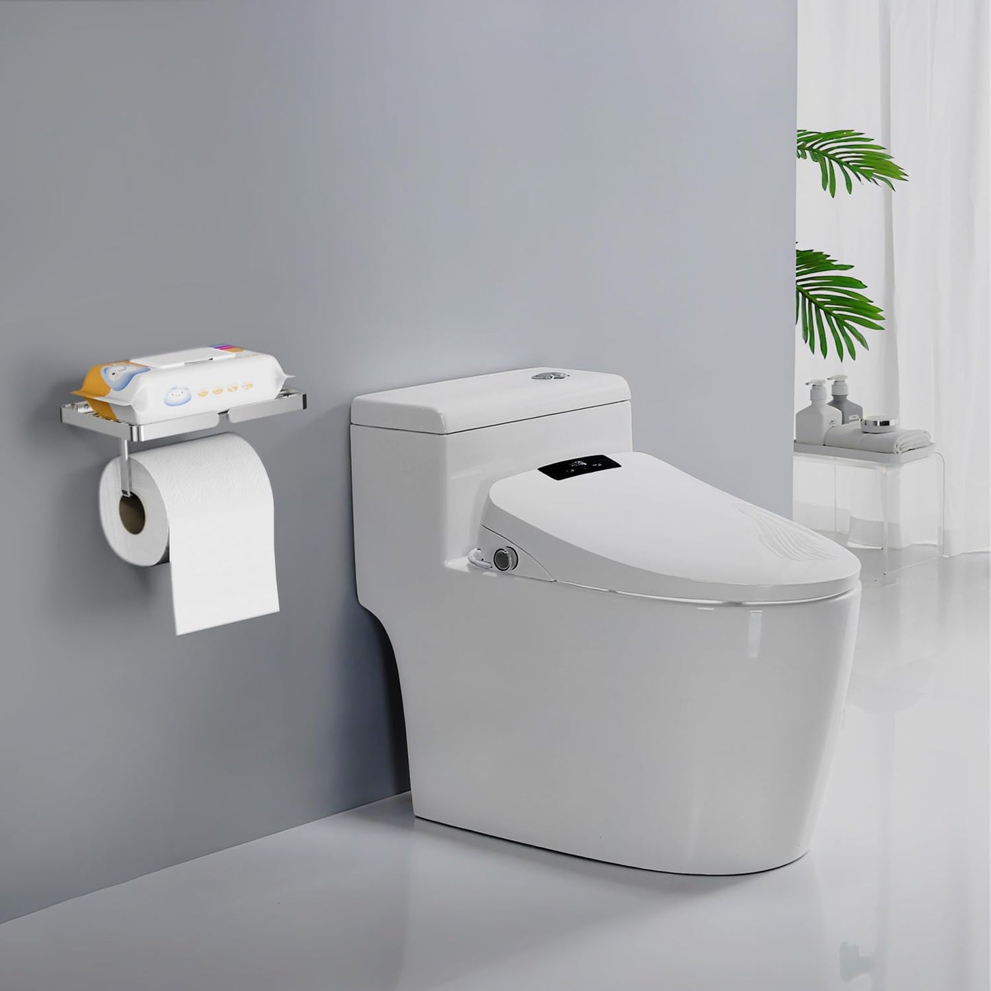 Toilet Paper Holder with Wipes Holder, Self Adhesive Toilet Rolls Holder Without Drilling, Rustproof Stainless Steel