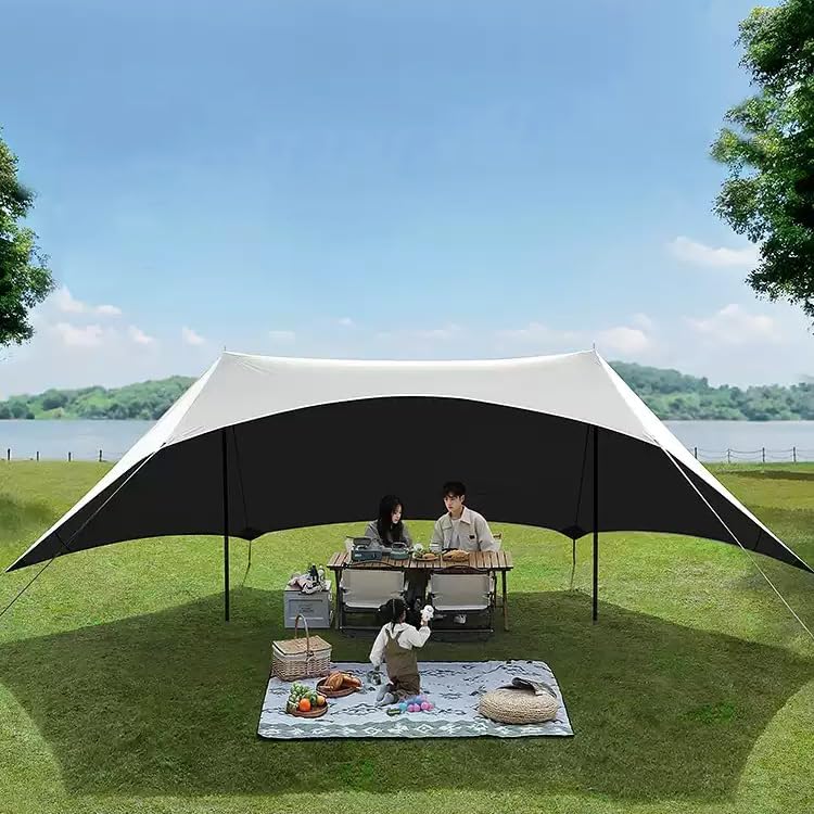 10x17ft Beach Canopy Tent Sun Shade with 2 Poles Camping Tarp Shelter for Beach Grass