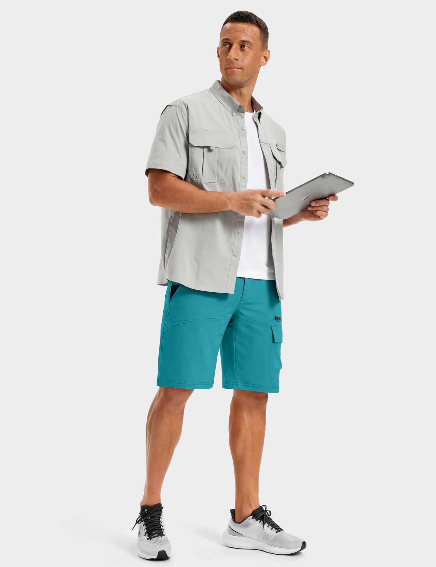 TACVASEN Men's Summer Hiking Cargo Shorts Lightweight Quick Dry Casual Golf Dress Tactical Shorts with Pockets Fishing Work Lake Blue 36
