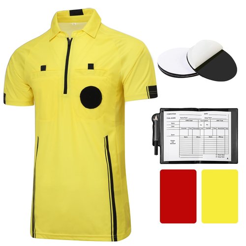Pro Soccer Referee Shirt Jersey Kit Ref Costume for Men Womens Umpire Uniform Referee Wallet with Red & Yellow Card