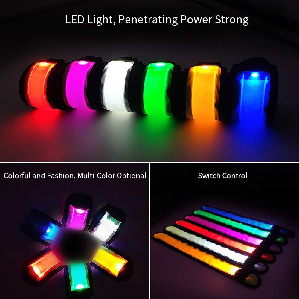 LOBKIN 6 Pack Safety Bracelets, LED Slap Armband Kids Walking at Night Safe LED Light Wrist Light Reflective Belt, Magic Band Running Lights for Runners