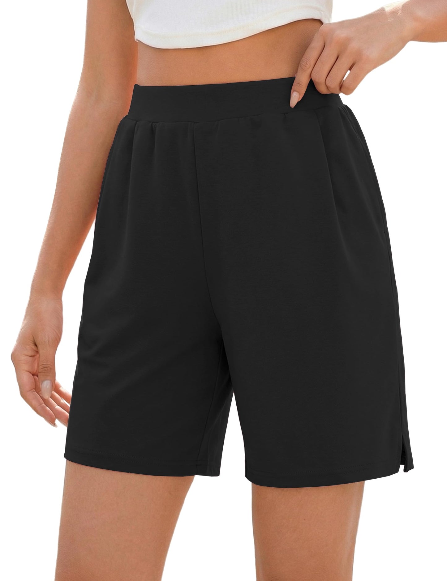 Quenteen Womens Air Layer Shorts Casual Summer Loose Athletic Short Lounge Running Shorts with Pockets Black