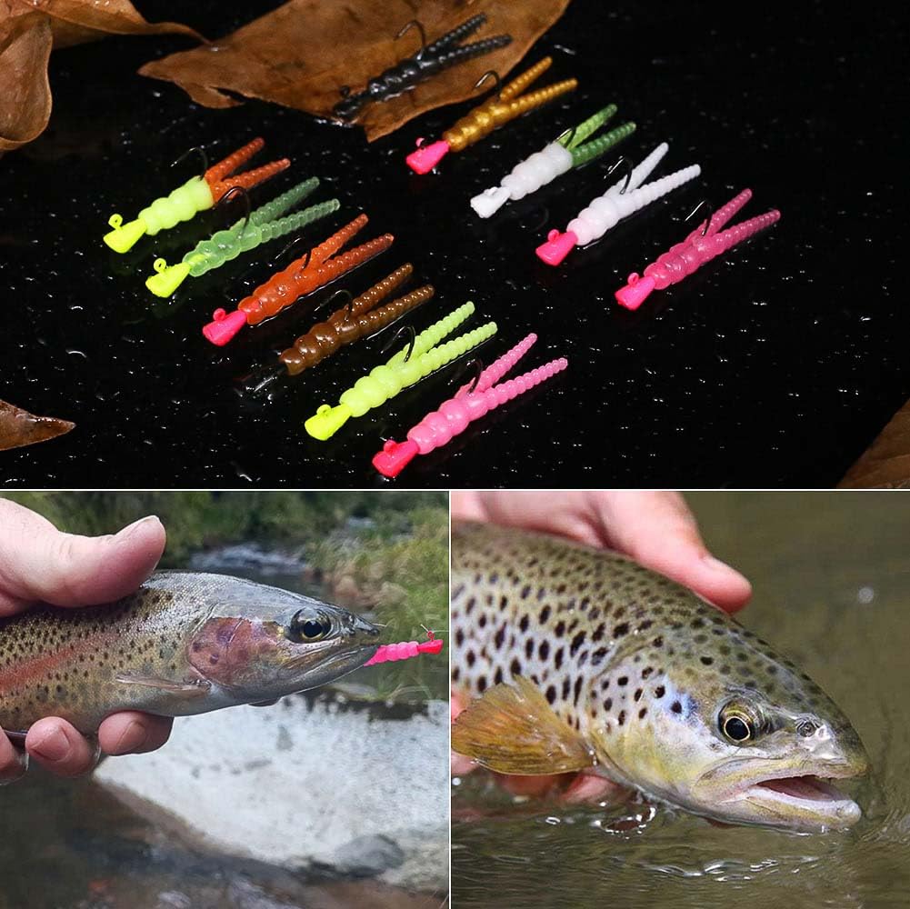 XFISHMAN-Trout-Fishing-Lure-Kit 165-Piece Creek & River Fishing Set with Split Tail Grub Worms, Shad Dart Jig Heads, Floats & Sinkers Ideal for Seasonal Trout Crappie Panfish