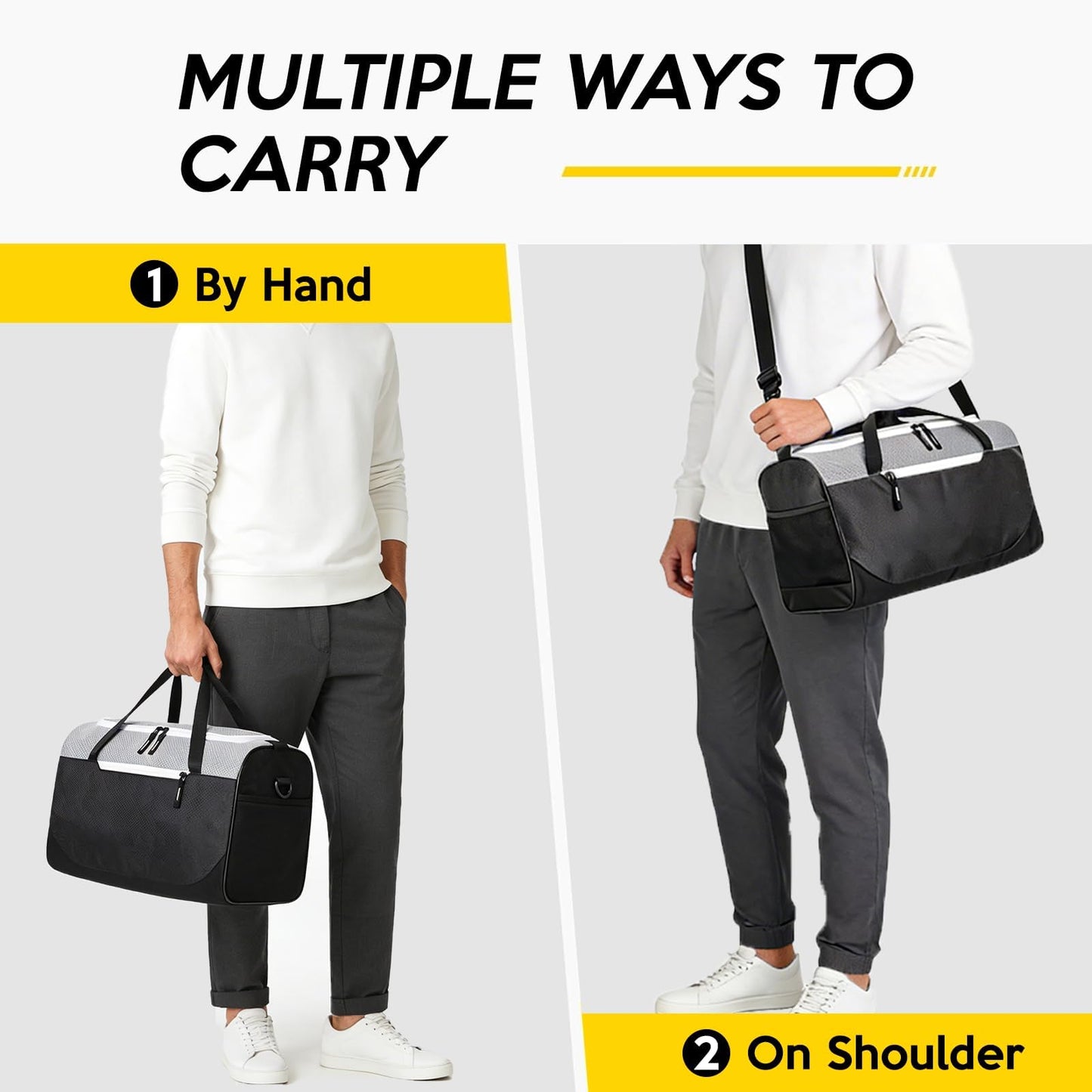 Uarition 17 inch Small Gym Bag for Men, Foldable Duffle Bag for Travel, Carry On Duffel Bags for Airplanes, Black