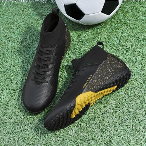 Men's Soccer Shoes High-Top Football Cleats Outdoor Indoor Lightweight Training Black 10