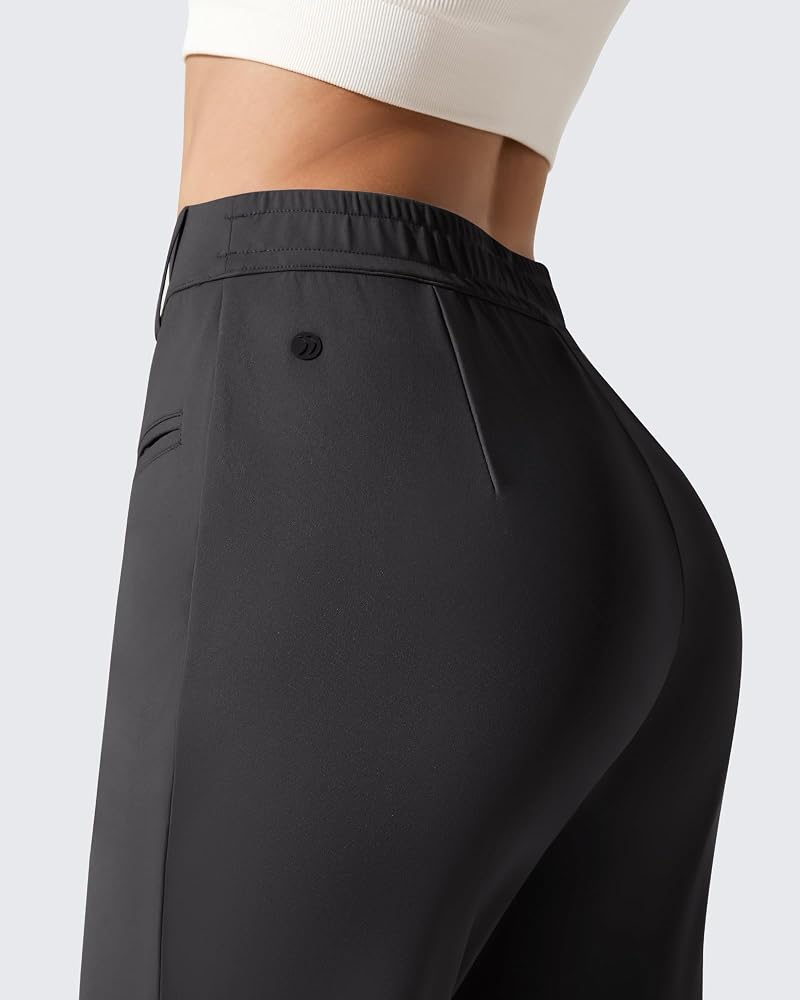 G4Free ShiftReady Women’s Work Pants with Pockets - Straight Leg Trousers, Black, Petite Medium