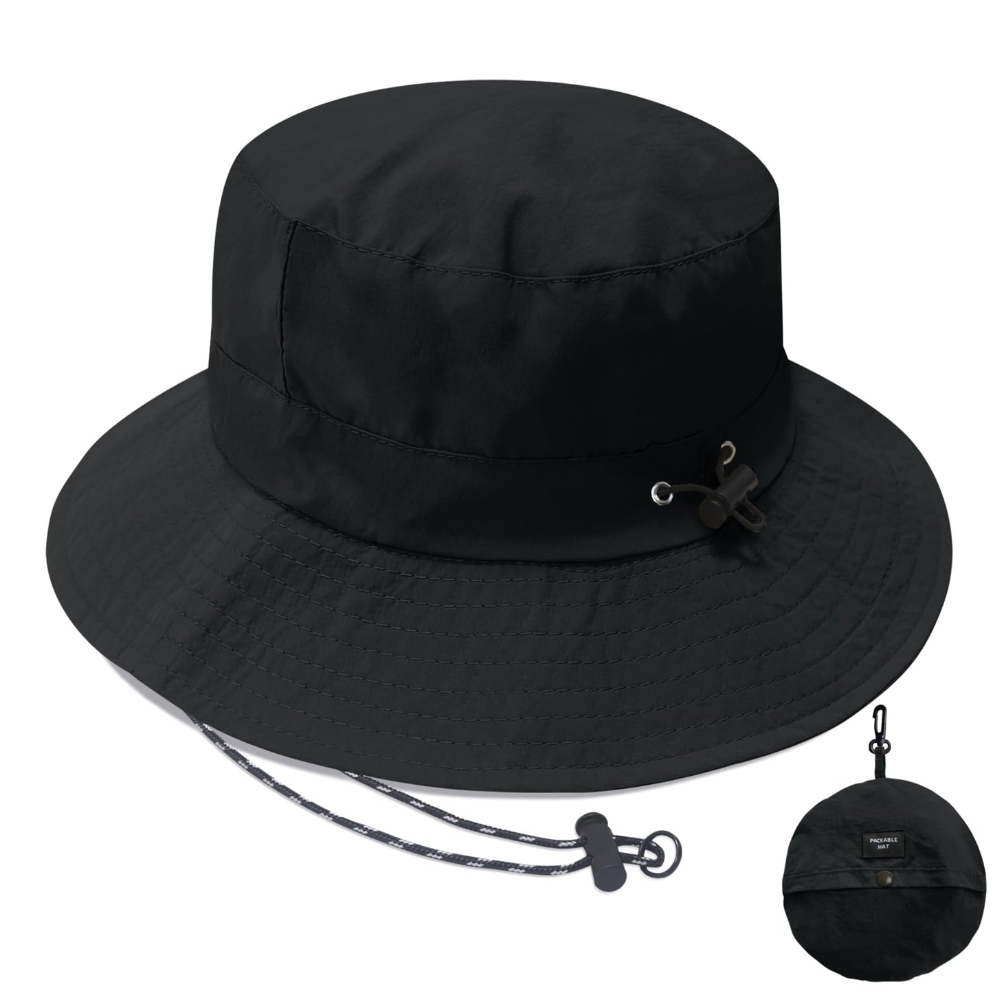 PFFY Waterproof Bucket Hat Rain Quick Dry Hats for Men Women Packable Sun Hat for Fishing Hiking Outdoors Solid Black