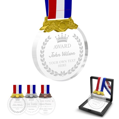 Custom Medals for Awards Personalized Engraved Crystal Medal with Text Name MVP Metal Award Medals-Winner Gold Prizes with Neck Ribbons for Sports Competitions Participation Contests Academic Students