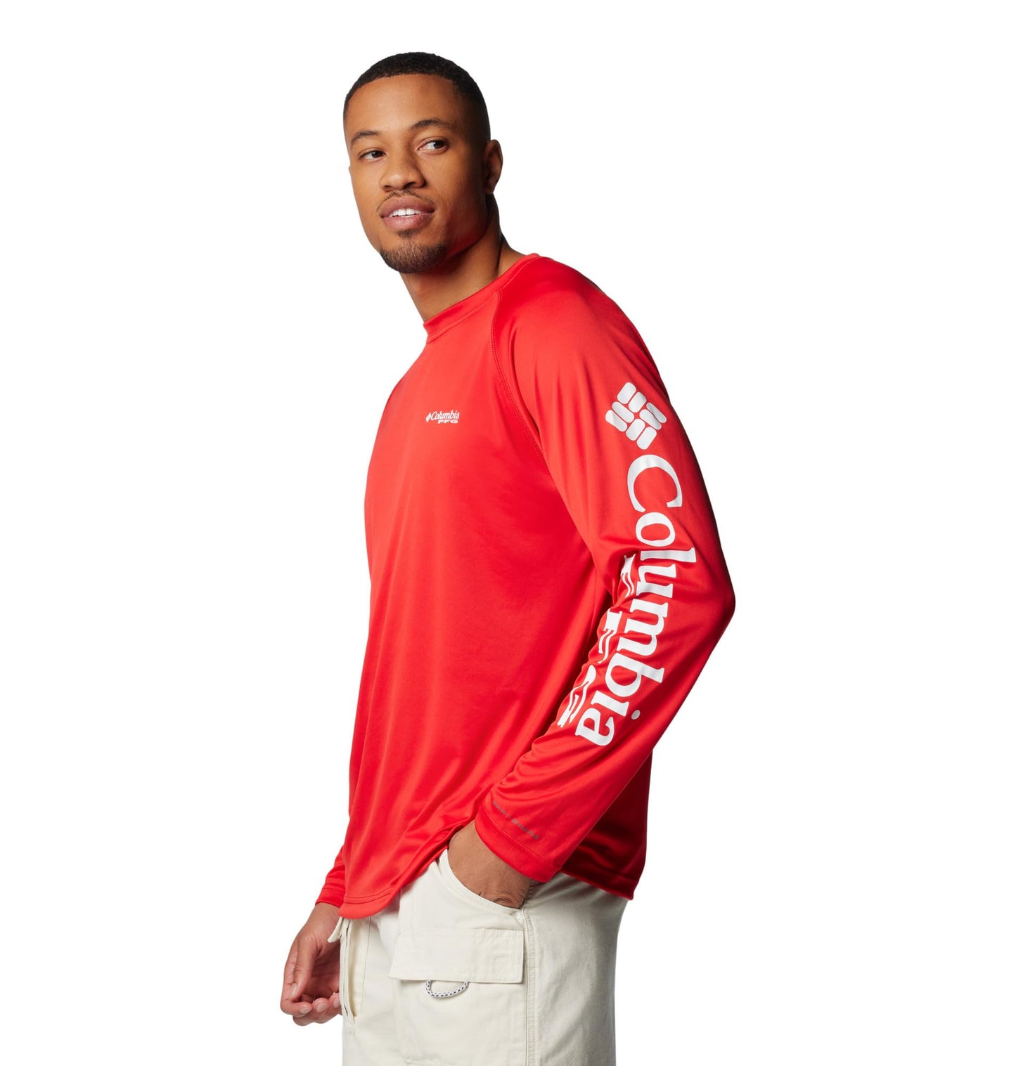 Columbia Men's PFG Terminal Tackle Long Sleeve Fishing Shirt, Red Spark/White Logo, 3X