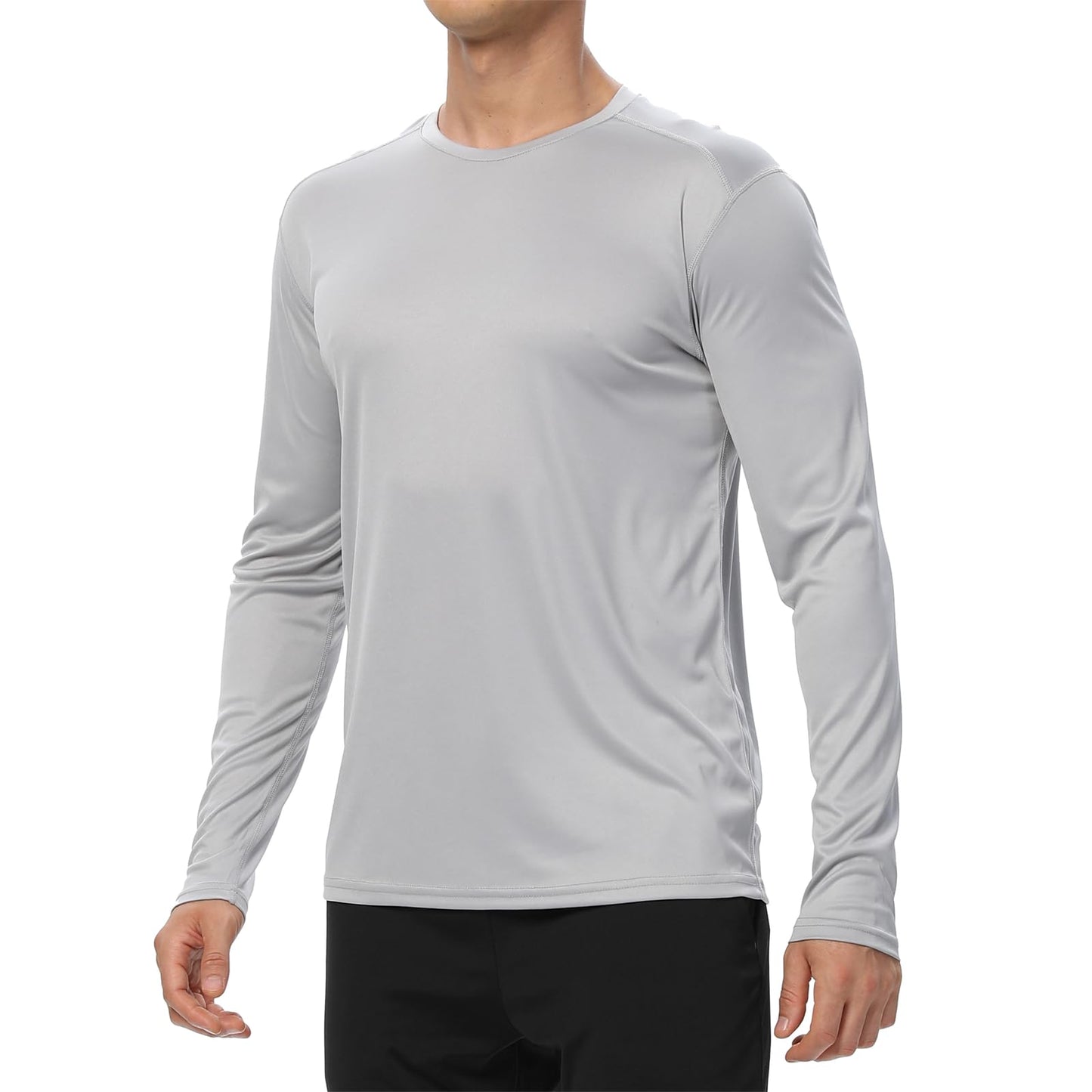 Mens Long Sleeve T Shirts,Athletic Sun Protection UPF 50+ Rash Guard Shirts for Gym,Workout,Running(Light Gray S)