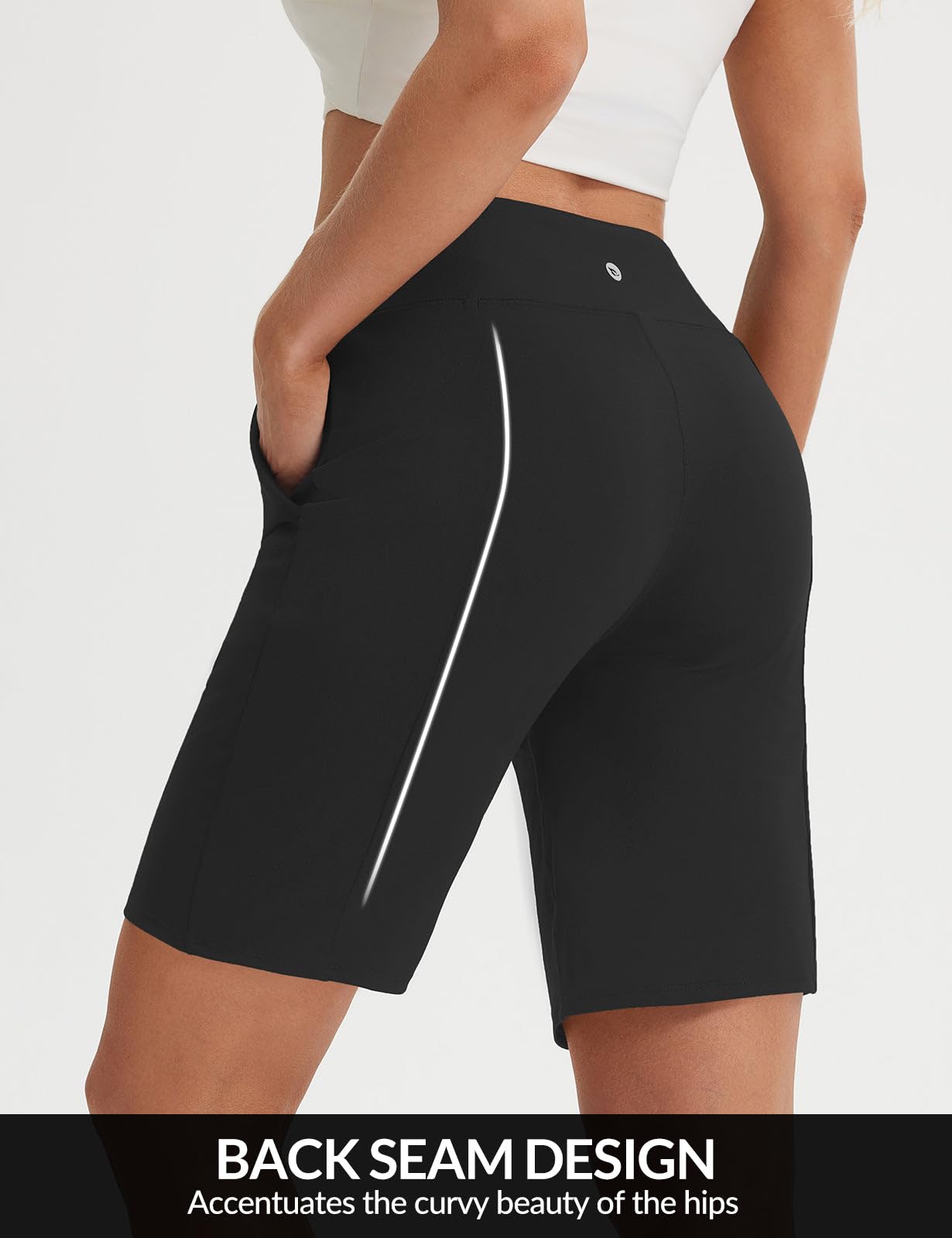 baleaf Women's Bermuda Shorts 9" Knee Length High Waisted Long Shorts with Zipper Pockets Golf Shorts for Women Walking Travel Athletic Running Hiking Workout Black L