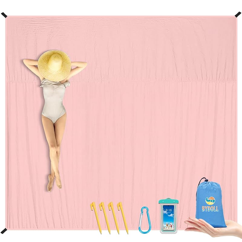 Beach Blanket 78'' x 110'' Waterproof Sandproof Oversized Nylon | Includes Stakes