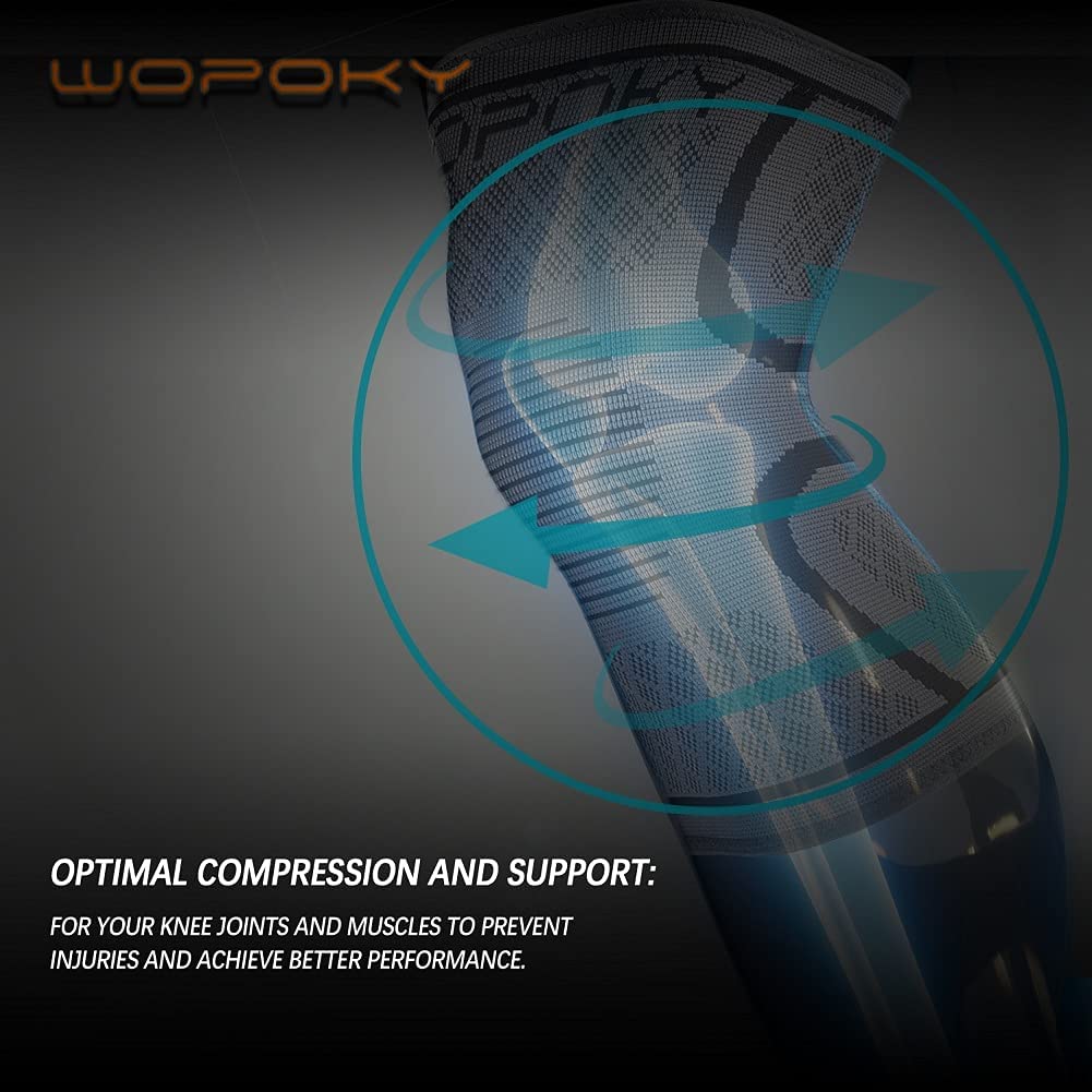 WOPOKY Knee Brace Sleeves for Weightlifting Working out, Knee Pain Relief for Meniscus Tear Arthritis ACL MCL (2 Pack)