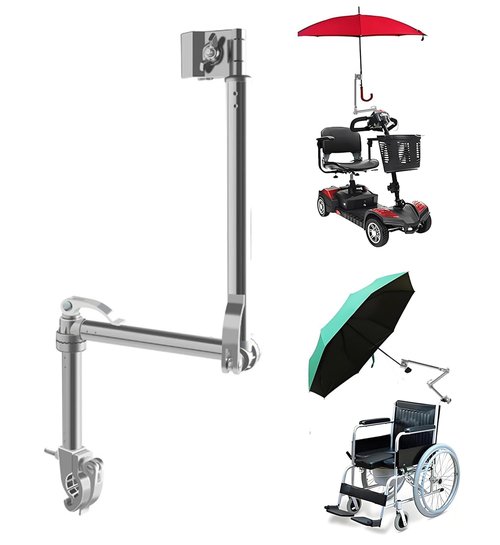 Umbrella Holder for Stroller, Wheelchair Umbrella Mount Holder, Adjustable 3 Section Tube Handle, 360° Adjustable Bike Umbrella Stretch Mount Stand Holder for Handlebars with Diameter of 22-27mm