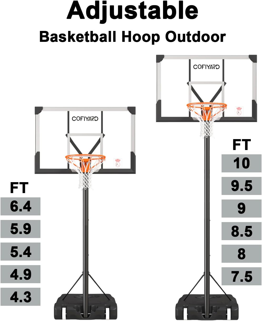 10FT Basketball Hoop Outdoor System with Extra Sandbag,Height Adjustable Basketball Goal System 44 Inch Shatterproof Backboard for Youth/Teens/Adults Indoor Outdoor