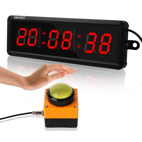SMAHEAT Fitness Timer with Stopwatch Button, Suitable for School/exam/Home Exercise/Gym/Gym SMAHEAT Electronic Fitness Timer (1.5 inch six-Digit All-red)