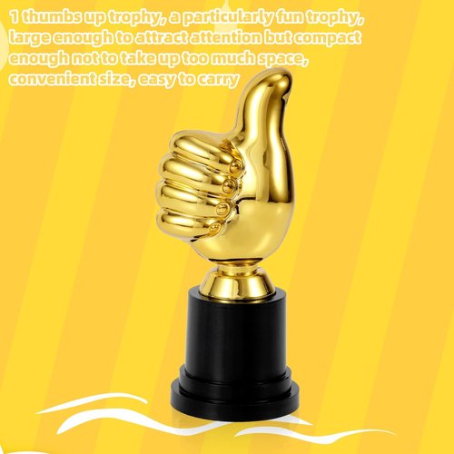 Golden Thumbs Up Trophy, 5.12in Engraving Funny Plastic Winner Award Status Sculpture for Celebrations Sports Game Classroom Job Football Competition Rewards Gift for Humorous Recognition