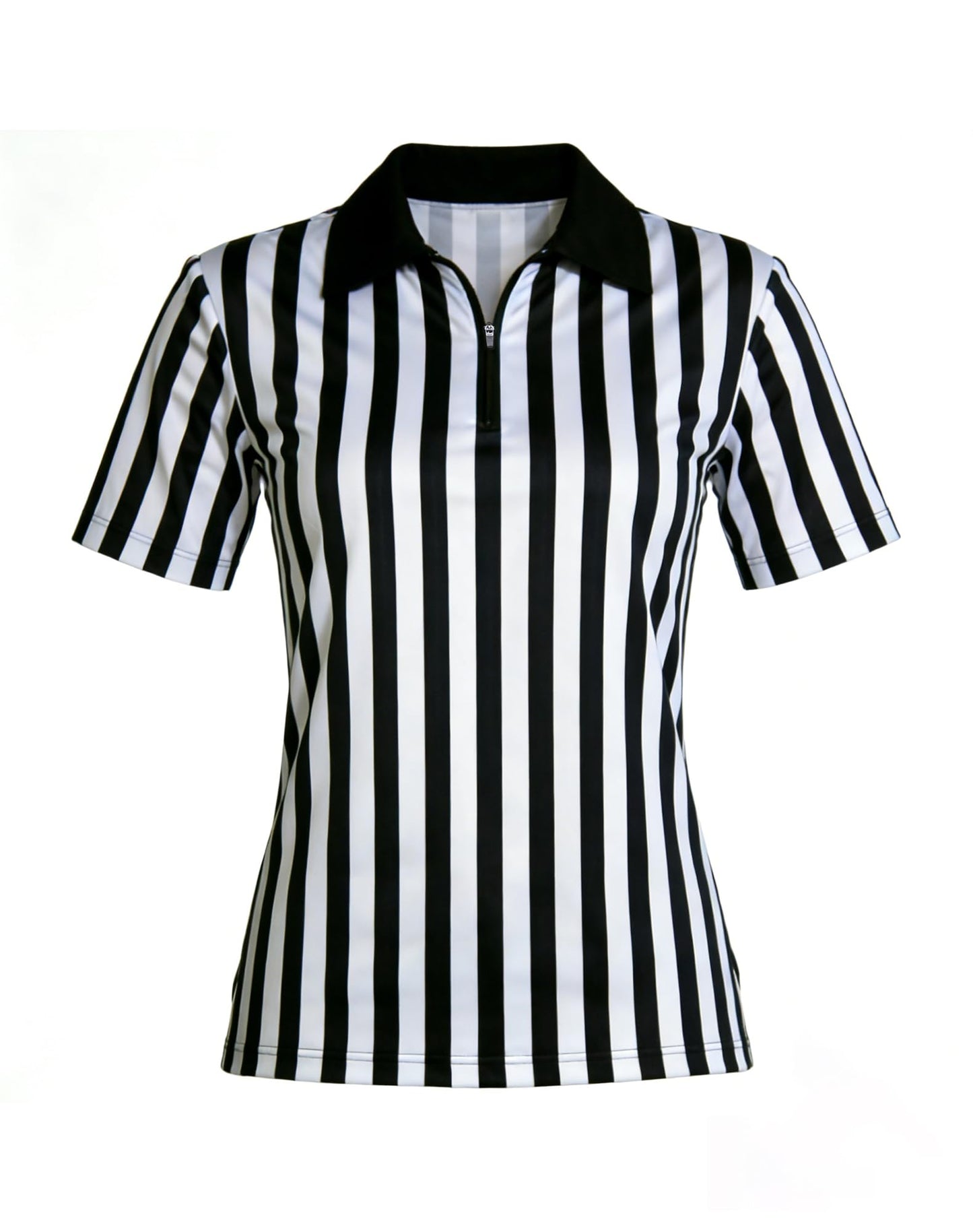 WILLBEFIT Women's Referee Shirt Official Football Basketball Zipper Ref Jersey for Halloween Costume Umpire Waitress Uniform XXL