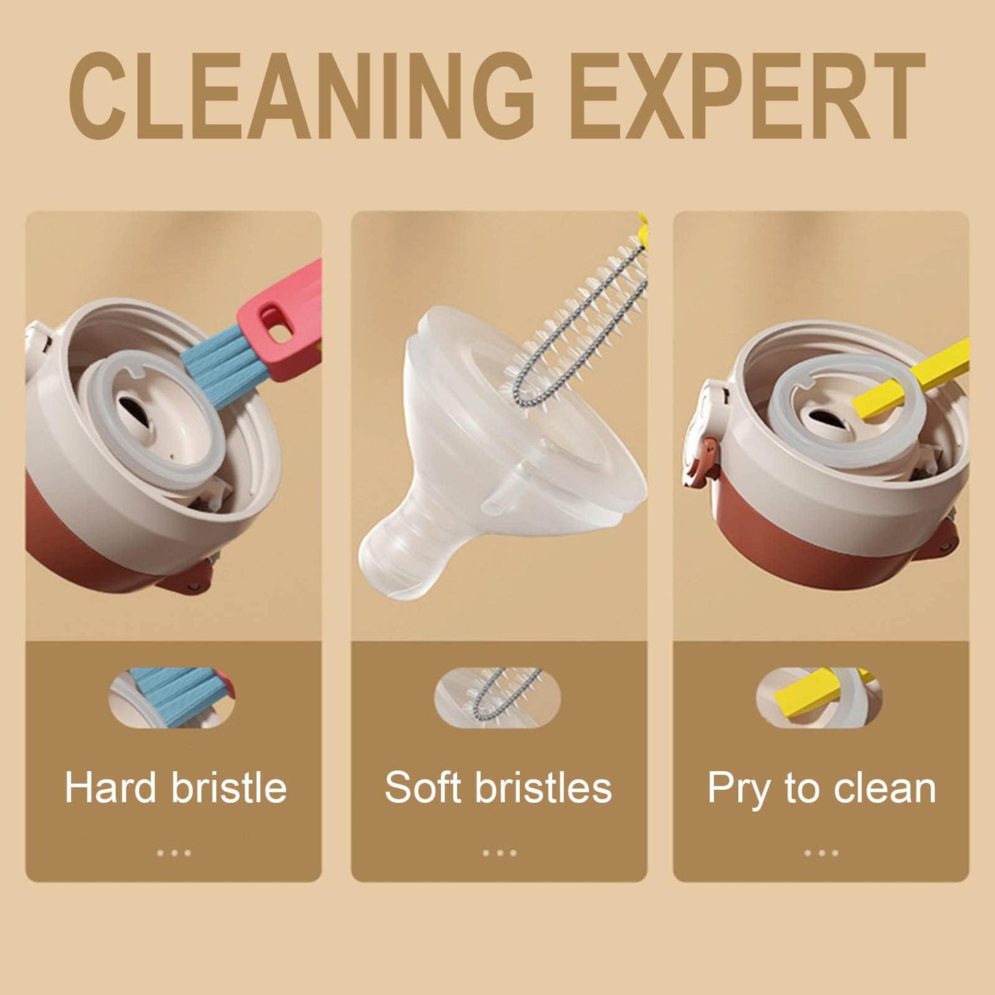 2024 New 3 in 1 Multifunctional Cleaning Brush, Portable Cup Lid Cleaner for Baby Bottles and Tight Spaces