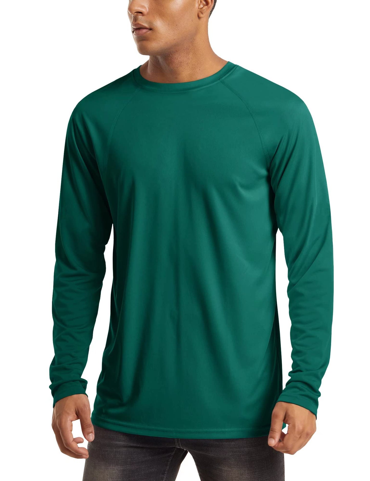 MAGCOMSEN Mens Athletic T-Shirt Long Sleeve Rashguard UV SPF UPF Running Hiking Climbing Outdoor Swim Shirt Emerald Green