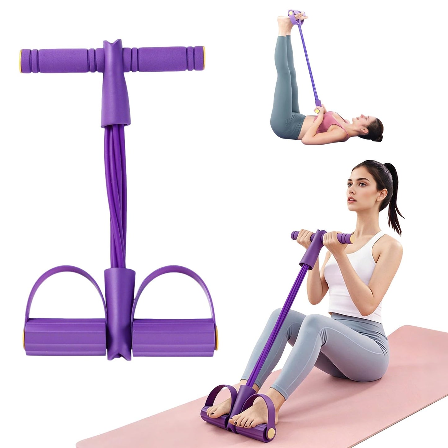 Pedal Resistance Band with Handles, 8-Tube Full Body Home Workout Trainer