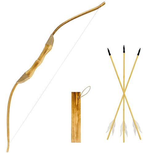 Youth Wooden Bow and Arrow Set, 40 Inch Handmade Wooden Bow and Arrow Cosplay Costume Prop Archery Set Games Toys, 1 Bows 1 Quivers and 3 Feather Arrows, Gifts for Kids Youth Boys and Girl