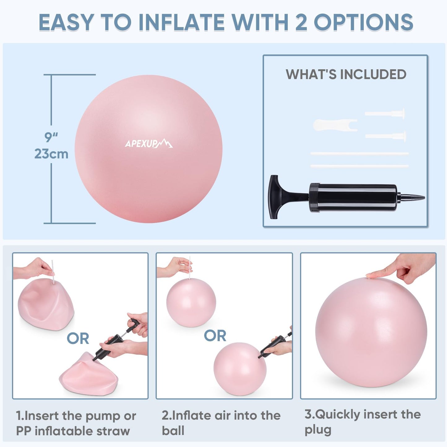 APEXUP 9 Inch Pilates Ball Small Exercise Ball for Yoga, Fitness, Balance, Core Workout, Physical Therapy (XXS (9") 23cm, Pink)