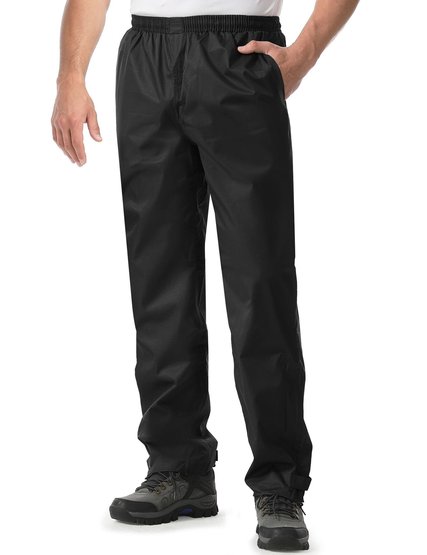 iCreek Men's Rain Pants Waterproof Over Pants Windproof Lightweight Hiking Pants Work Rain Outdoor for Golf, Fishing (Black, XX-Large/28 Inseam)