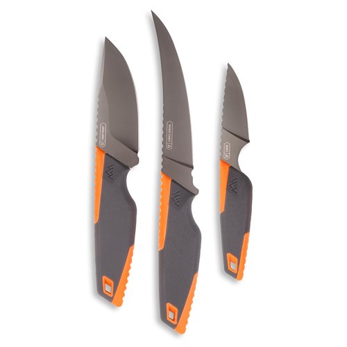 OUTDOOR EDGE VANTEX 4-Piece Roll Pack Hunting Knife Set - Includes Drop-Point, Boning, Caping Knives & Sharpener - Great Elk and Deer Field Dressing Processing Kit for Hunters