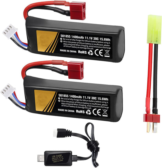 11.1V airsoft batteries 30C 2800mAh lipo battery airsoft T Plug with USB Charger T Plug to Mini Tamiya Cable Rechargeable Batteries for Airsoft gun Model splatrball gel blaster accessories-2pcs