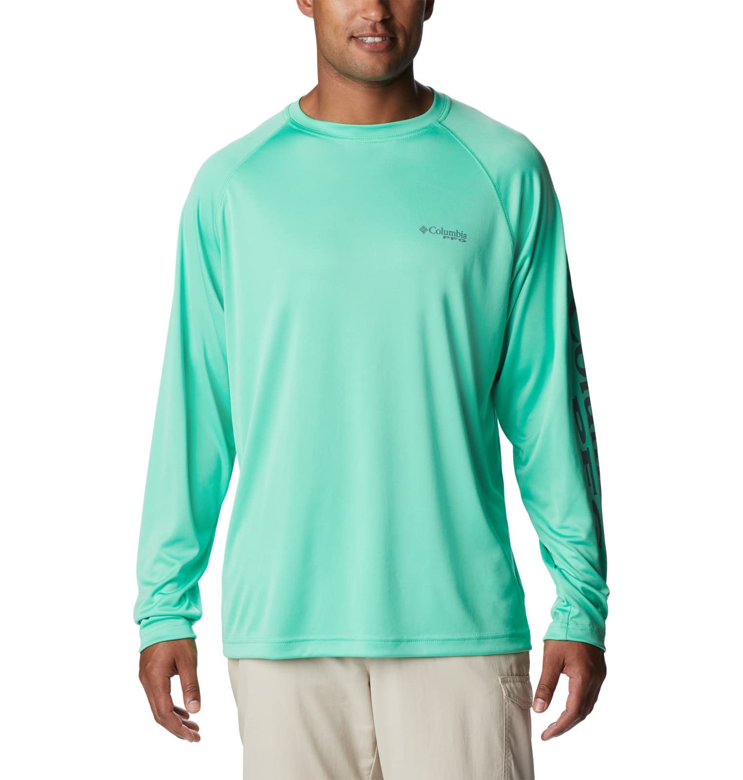 Columbia Men's Terminal Tackle Long Sleeve Fishing Shirt, Light Jade/Metal Logo, X-Large