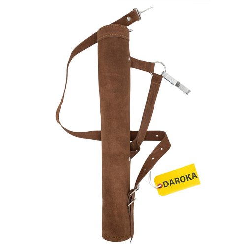 Brown Leather Archery Quiver – Traditional Cowhide Suede Arrow Holder with Adjustable Shoulder and Waist Straps for Hip or Back Carry