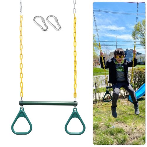 Take Me Away 18'' Trapeze Swing Bar Rings 48'' Heavy Duty Plastic Coated Chains Swing Set Accessories