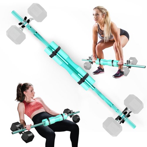 48-Inch Dumbbell to Barbell Converter with Barbell Pad – Supports 132 lbs Max Weight – Premium Aluminum Alloy with Secure Dumbbell Strap – Ideal for Hip Thrusts, Deadlifts & Squats at Home Gym