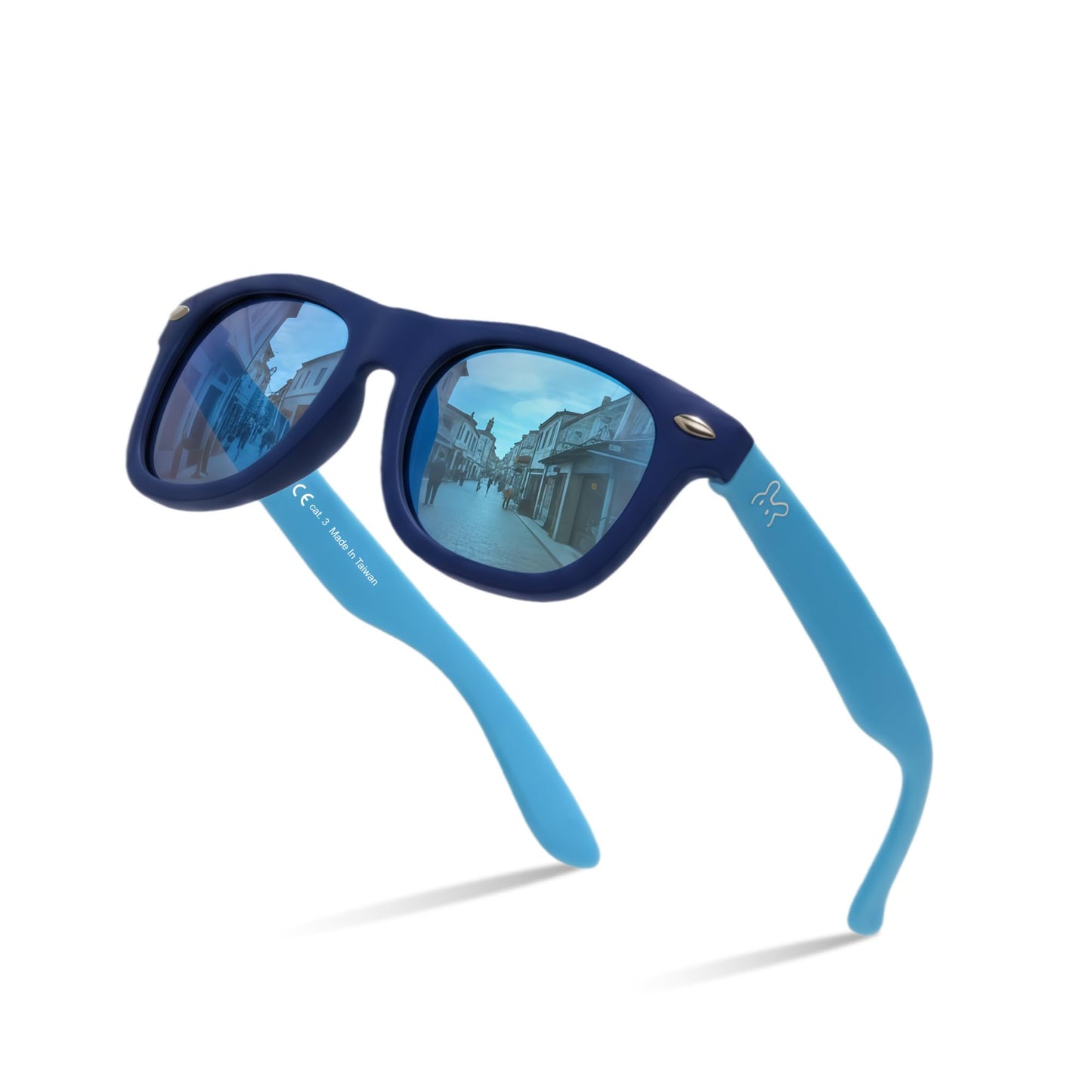 Dodoho Age 2–5 Polarized Kids Sunglasses UV400 Protection for Boys & Girls - Adjustable Strap, Flexible, Lightweight, BPA-Free Frame, Wayfarer Design, Beach & Travel Essentials for Kids (Matt Blue)