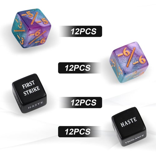 48pcs Abilities Keywords Counter Dice, Acrylic Creature Stats Buff Loyalty Dice Tokens Set Magic Life Counters for MTG TCG Card Gaming Accessories with Velvet Bag, Gathering Party Table Games