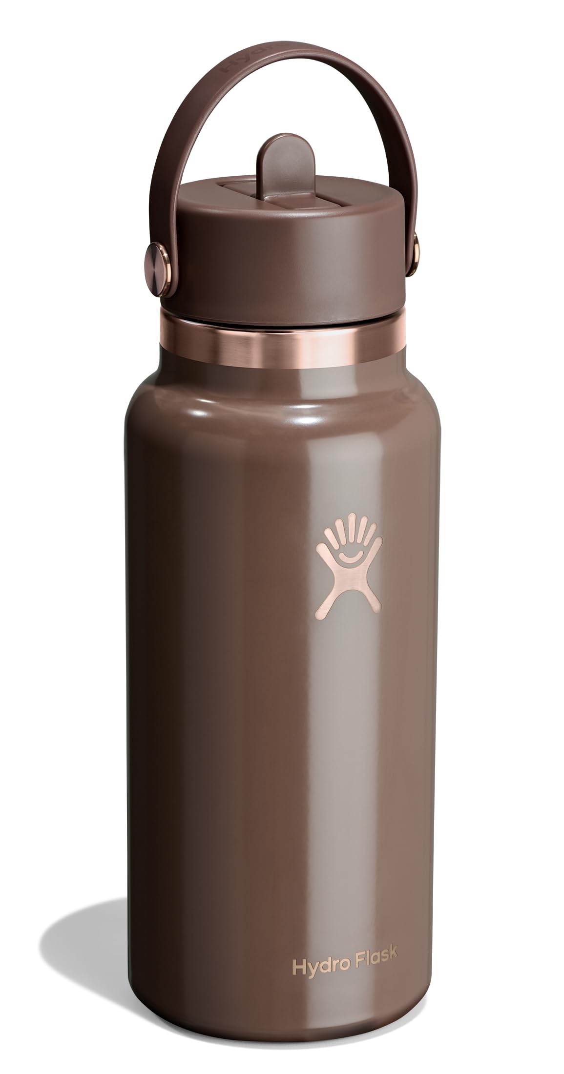 Hydro Flask Water Bottle - Insulated Stainless Steel - Wide Mouth Flex Straw Lid, Non Spill, Leakproof and Refillable in 32 Oz Chocolate Rose Gold