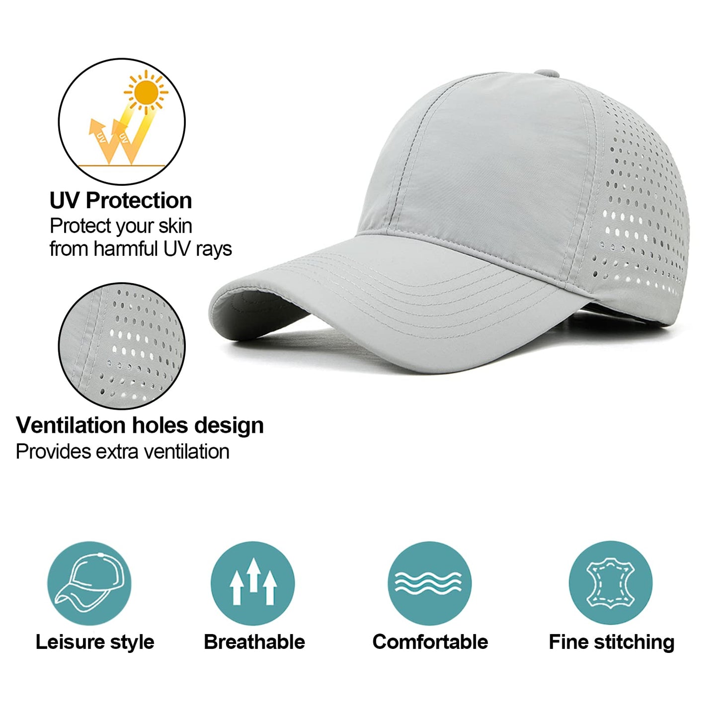 Enwokran Men Quick Dry Sport Baseball Cap, Men's Athletic Fitted Cap Lightweight Mesh Adjustable Plain Hat Running Trucker Hat for Men Women (Light Grey)