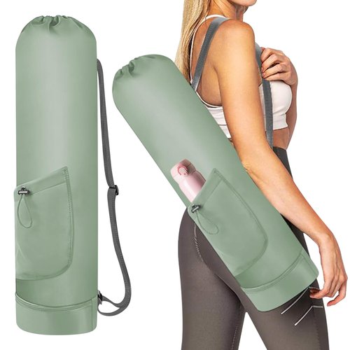 Yoga Mat Bag with Adjustable Strap, Waterproof Yoga Mat Carrier with Multi-Functional Storage Pockets, Practical Yoga Bag for Women, Fits Gym Class Workout Travel (Green)