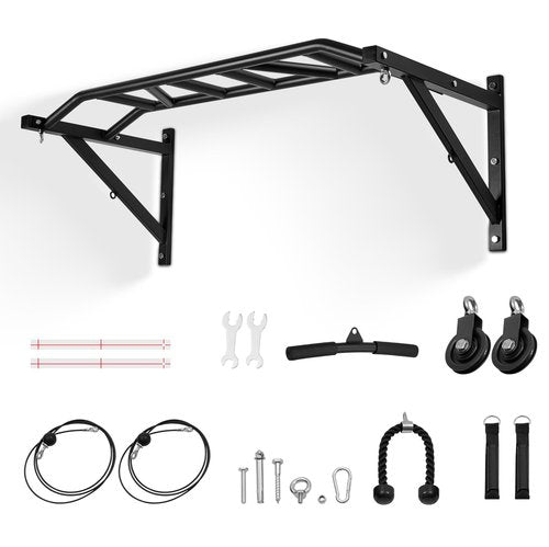 VEVOR Pull Up Bar, Multi-Grip Wall Mounted Pull Ups, 50 in Width Multifunctional Chin Up Training Station, Heavy Duty Steel Upper Body Workout Bars with LAT Pulldown Attachments, 440 lbs, for Home Gym