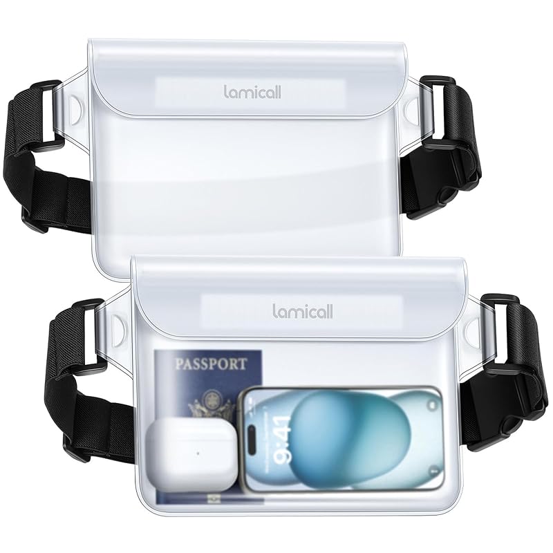 Lamicall Waterproof Fanny Pack Pouch with Elastic Strap - Dry Bag for Kayak, Boat, Travel - Clear & Clear