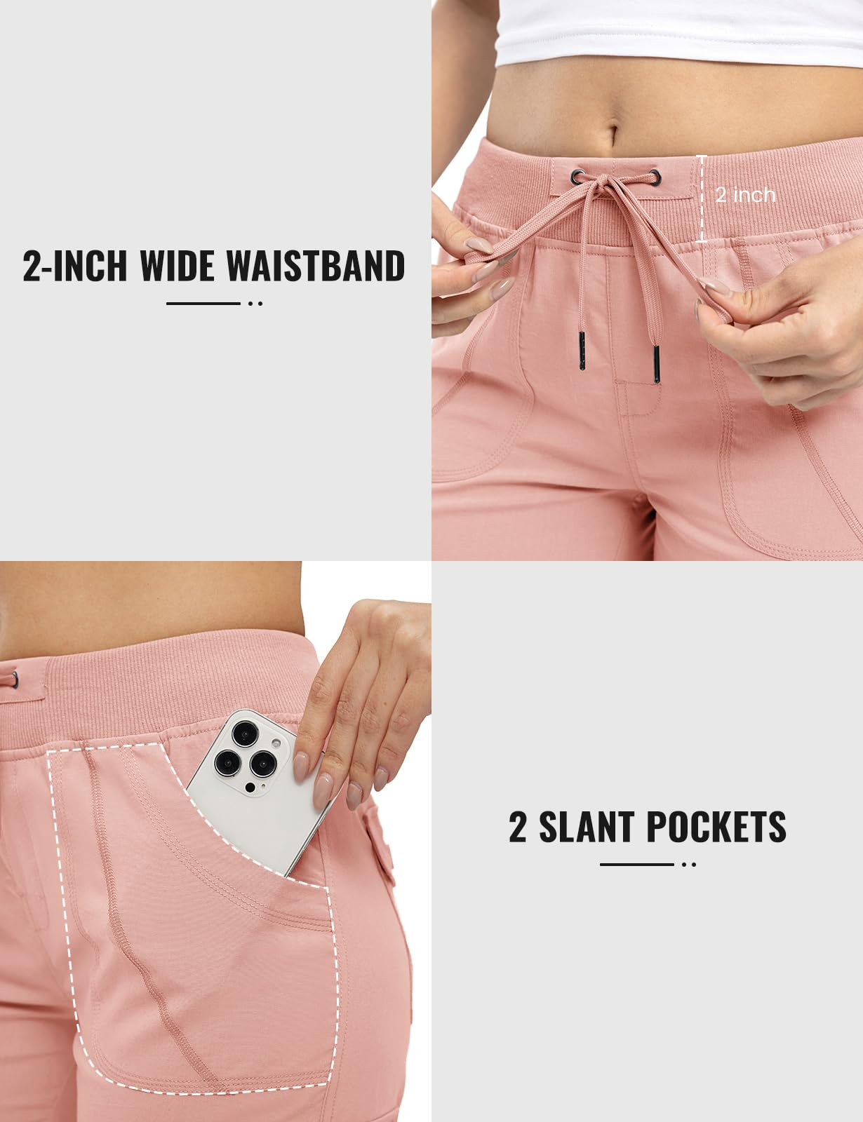 Rdruko Capri Pants for Women with Pockets Lightweight Hiking Summer Pants,Pink, US L