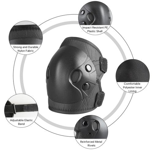 Cockchafer Kids and Youth Knee Elbow Wrist Guards Protective Gear Set for Skateboarding, Roller Skating, Inline Skating, Scooter Riding, BMX Biking (Black, Small)