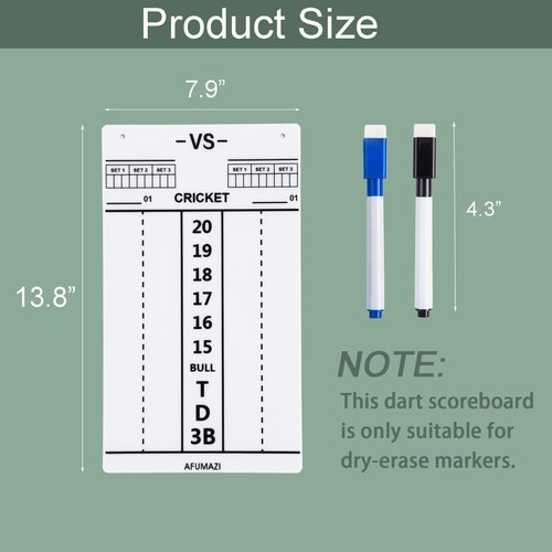 Afumazi Dry Erase Dart Scoreboard, Dart Score Keeper for Cricket and 01 Games, 13.8x7.9 Inch Dartboard Accessories