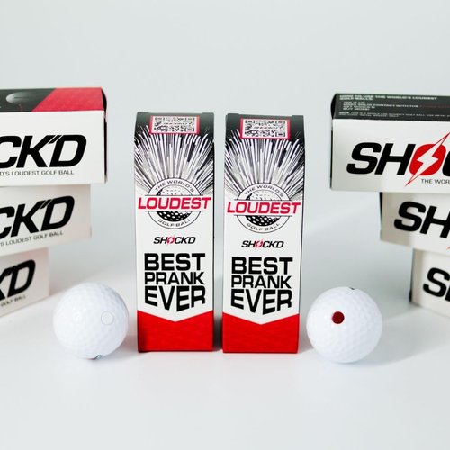SHOCK'D GOLF BALLS - The World's Loudest Golf Ball - Viral Prank Ball (Sleeve of 3, Novelty) - White Dot Botton