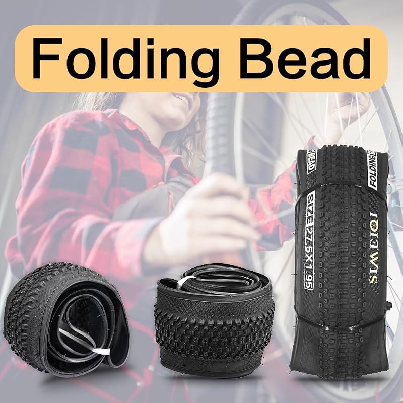 SIMEIQI 27.5 x 1.95 Inch Folding Bicycle Tires – 3mm Puncture-Protection, Two Pack