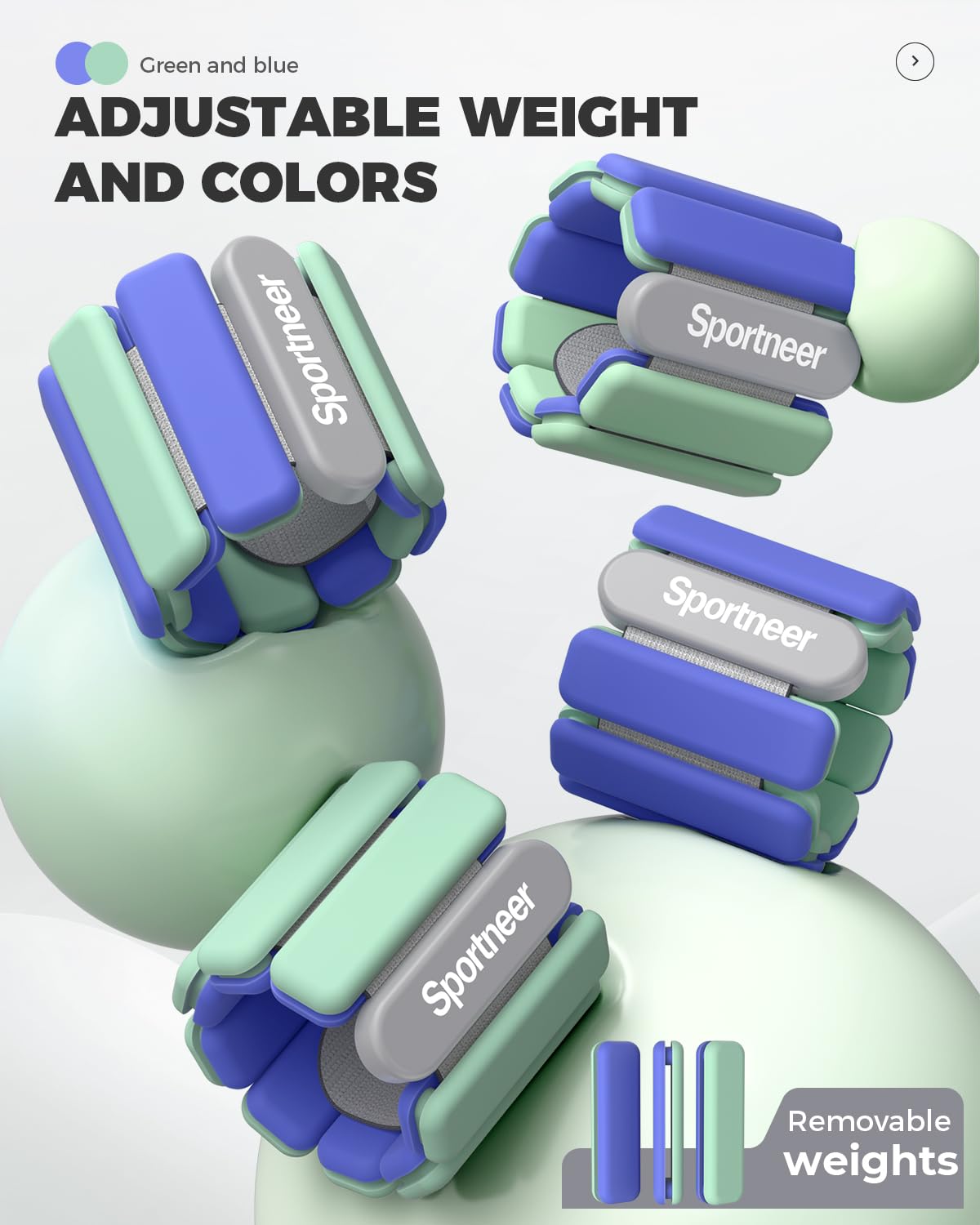 Sportneer Wrist & Ankle Weights for Women Men 2 lbs (1 lb Each) Adjustable Silicone Weighted Bracelet Set for Gym Yoga Pilates Cardio Strength Training Wearable Arm Hand Workout Weights