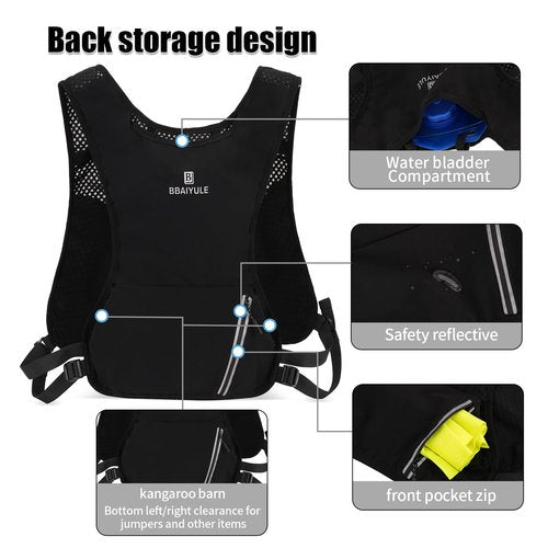 B BBAIYULE Hydration Running Vest , Hydration Bladder or Soft Flask(Optional), Lightweight Water Backpack Men Women, Trail Marathon Hiking Cycling (Backpack with 1pcs Bladder and 1pcs Soft Flask)
